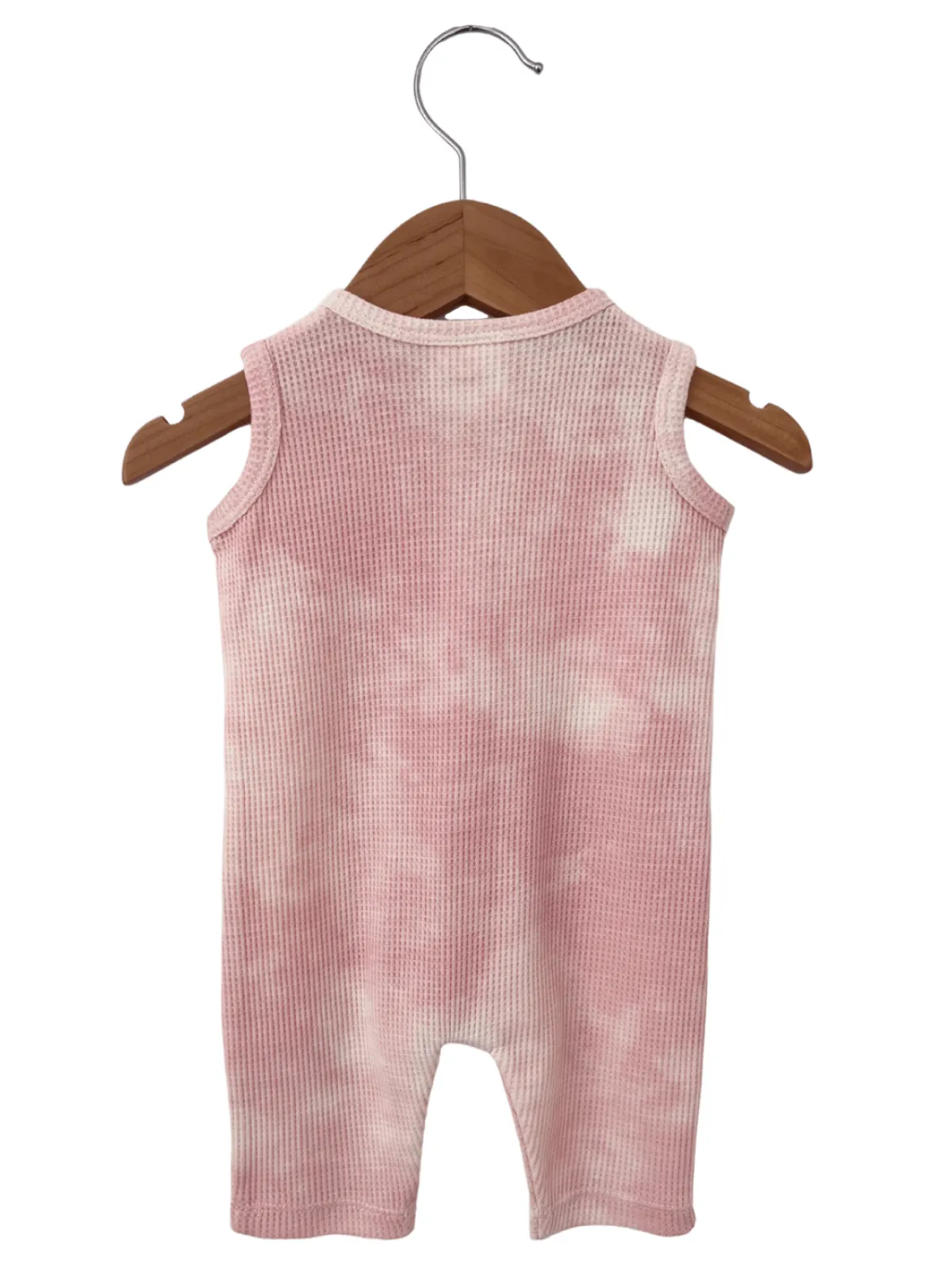 Organic Waffle Easy Romper, Ballet Pink Tie Dye