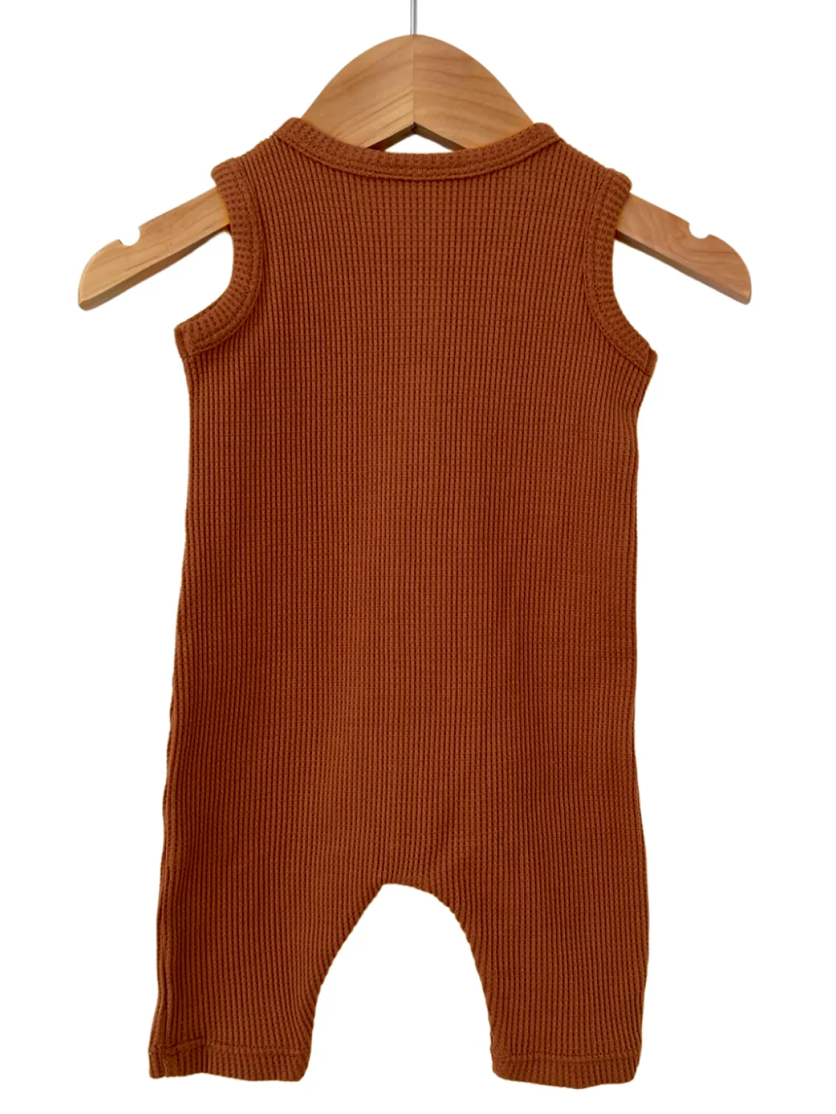 Organic Waffle Easy Romper, Caramel