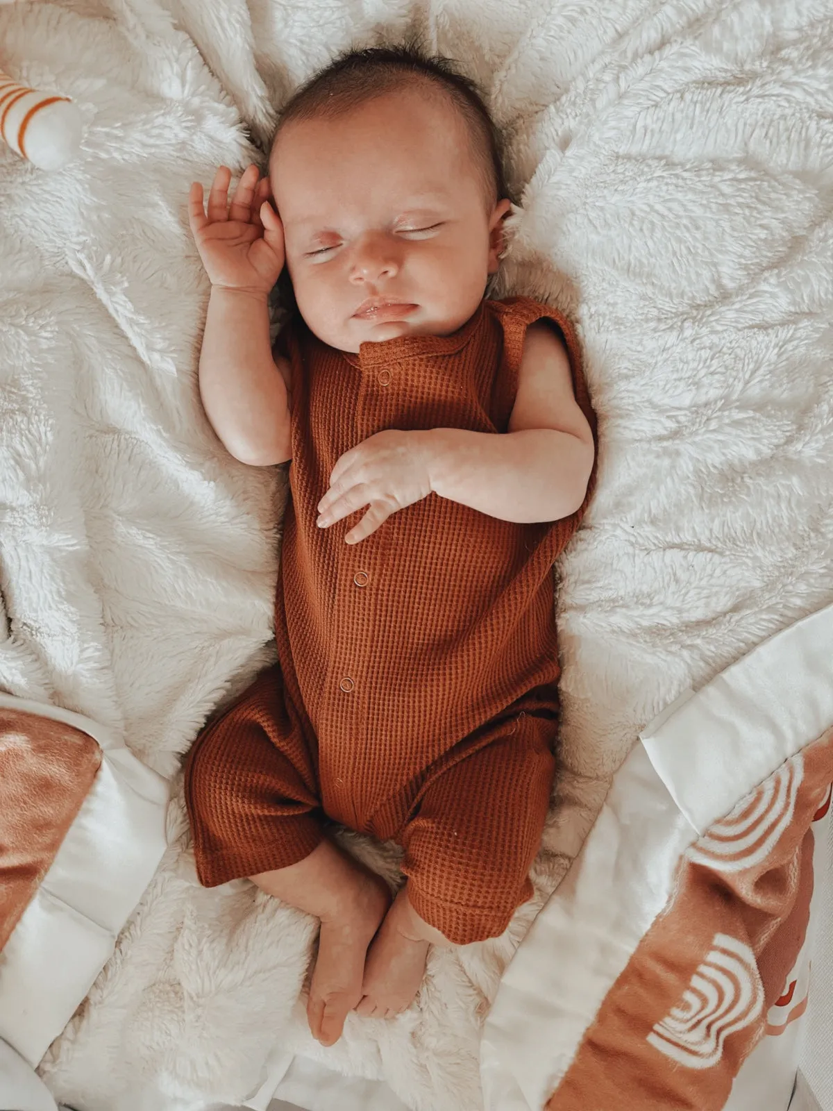 Organic Waffle Easy Romper, Caramel