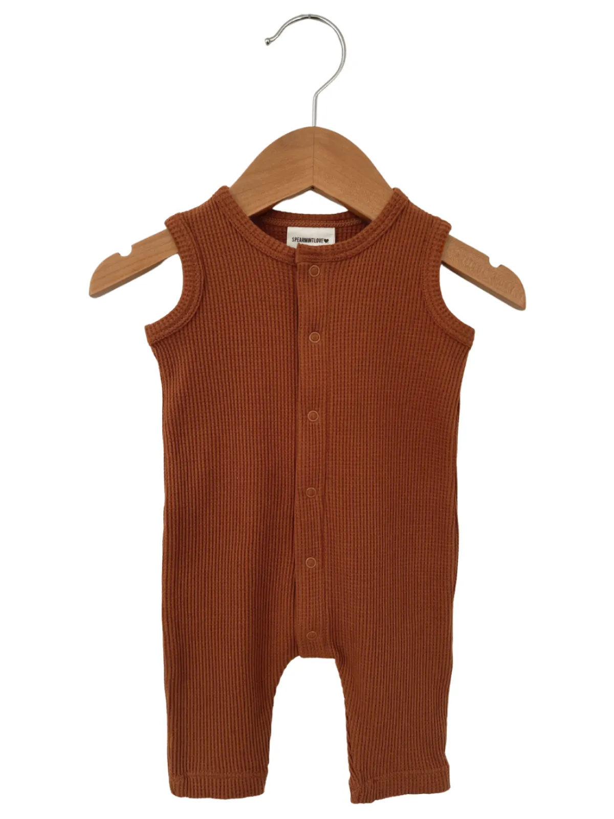 Organic Waffle Easy Romper, Caramel