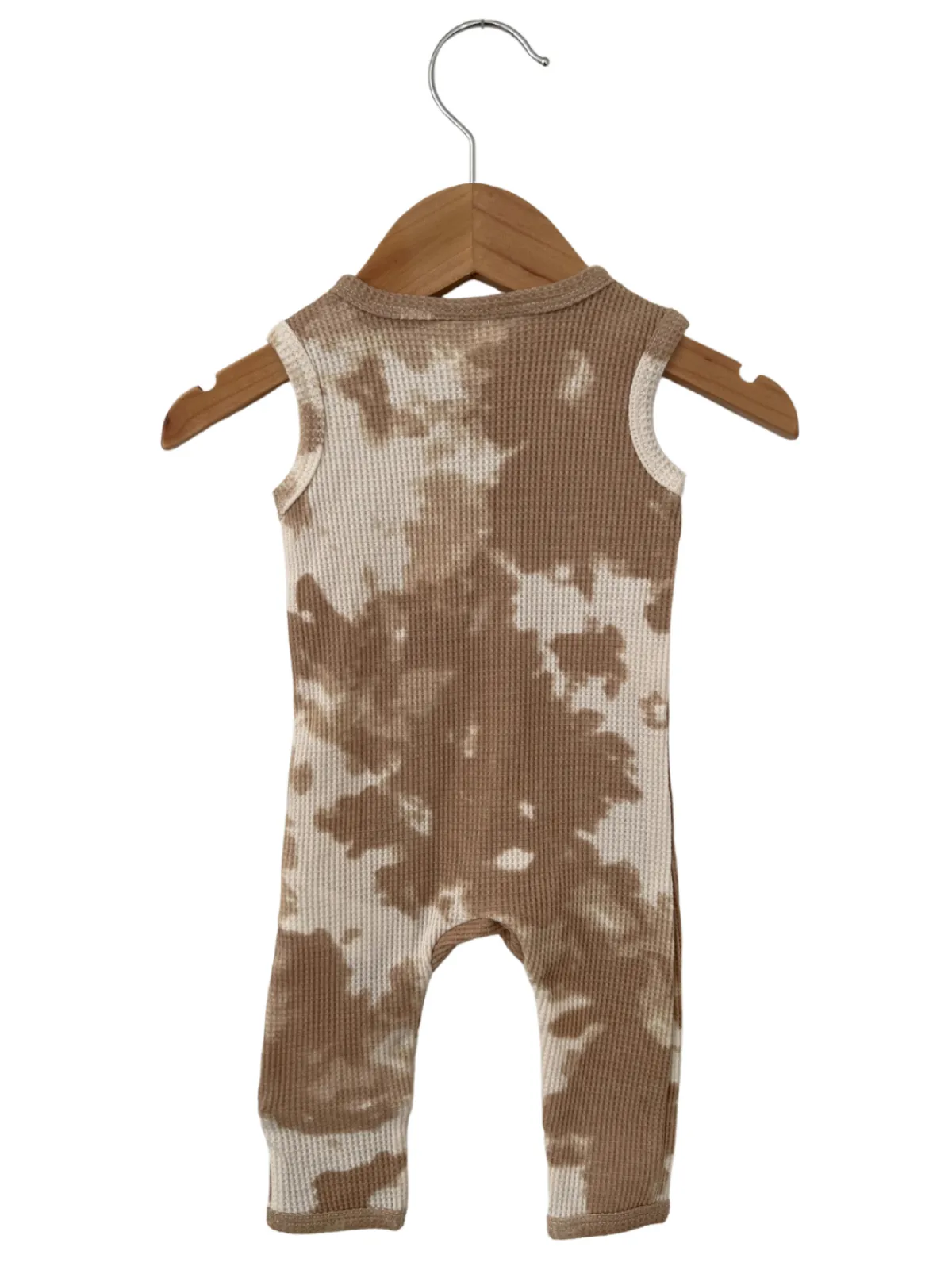 Organic Waffle Sleeveless Zip Romper, Almond Tie Dye