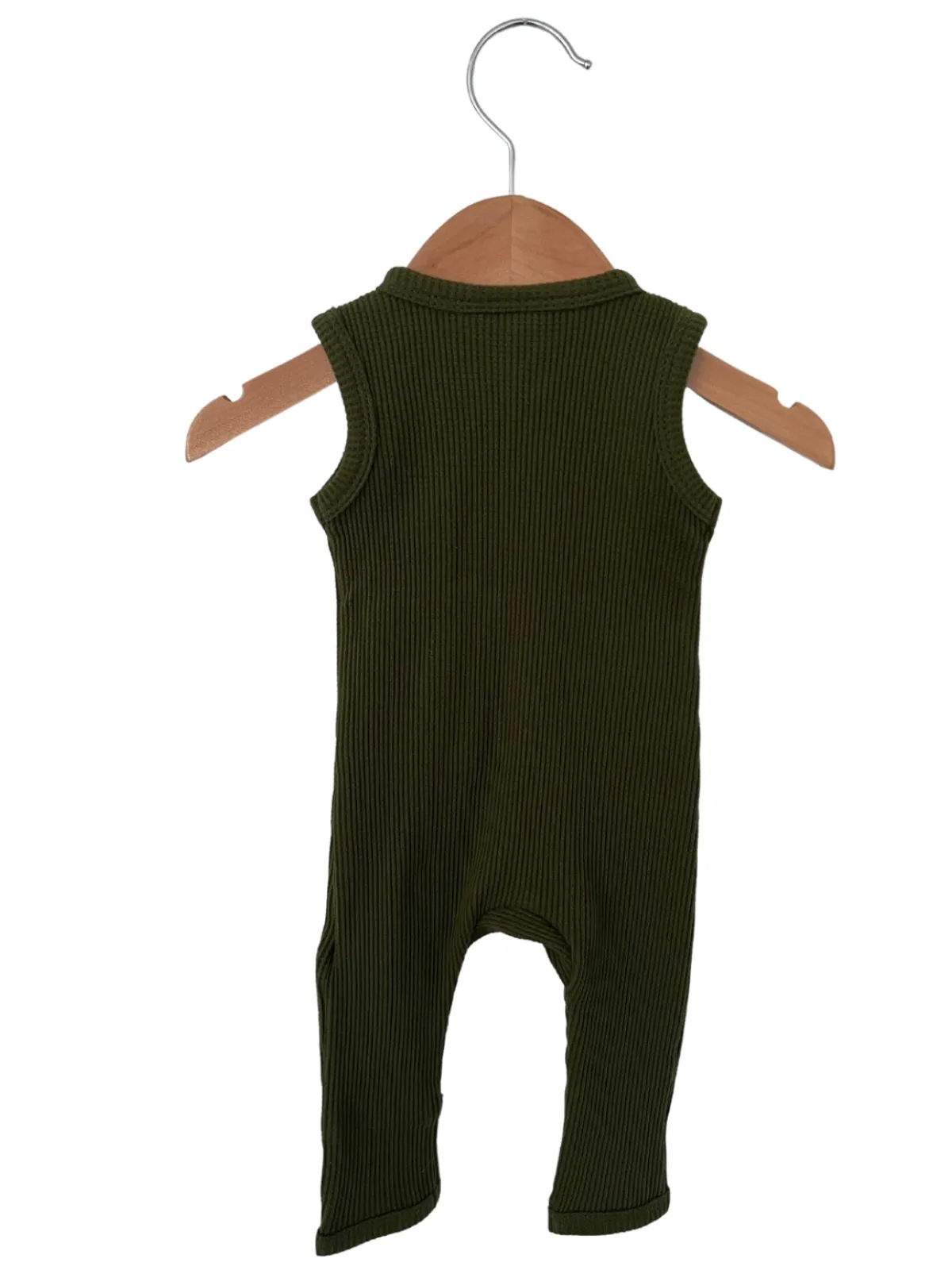 Organic Waffle Sleeveless Zip Romper, Forest