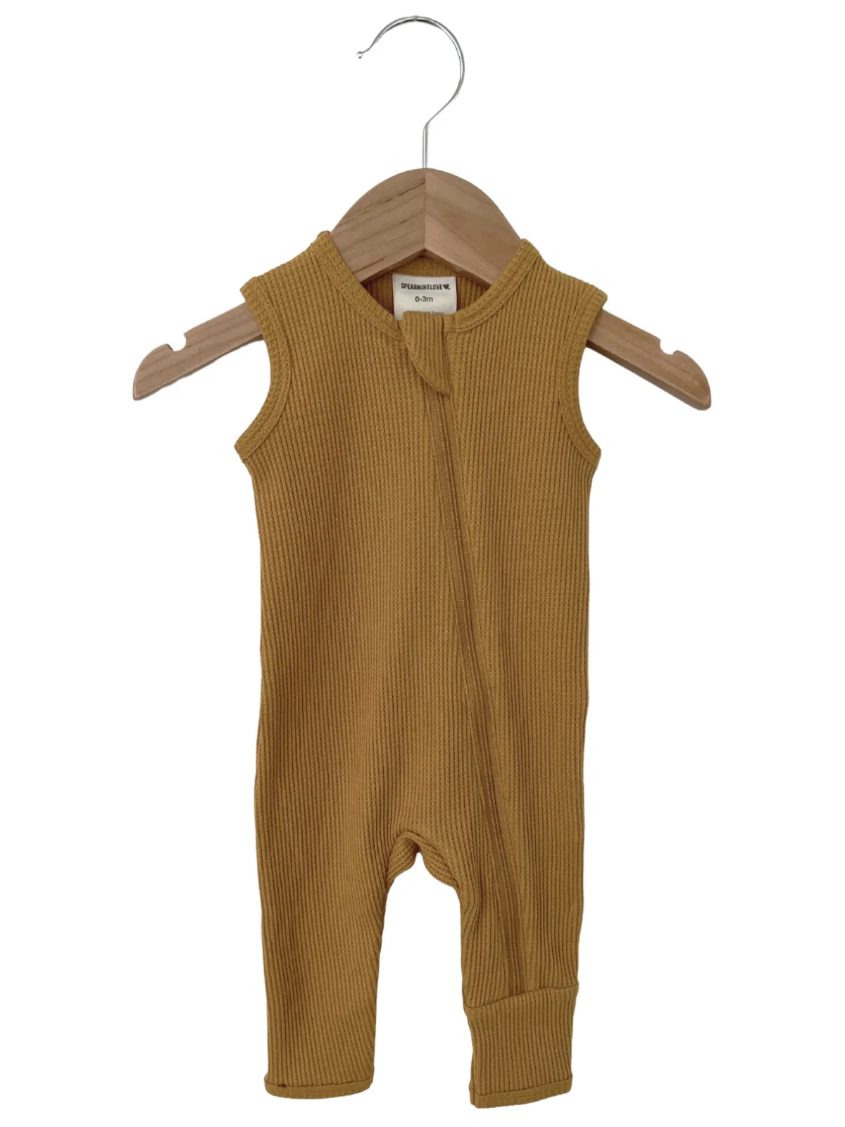 Organic Waffle Sleeveless Zip Romper, Honey