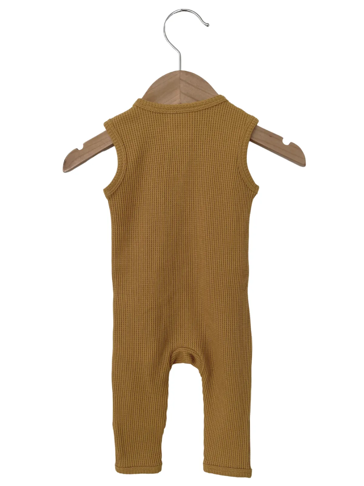 Organic Waffle Sleeveless Zip Romper, Honey