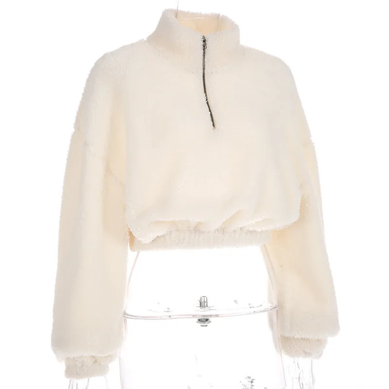 Oversized Teddy Pullover Faux Fur Cropped Jacket Coats