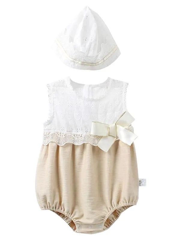 Paneled Sleeveless Romper Detachable Hat Set