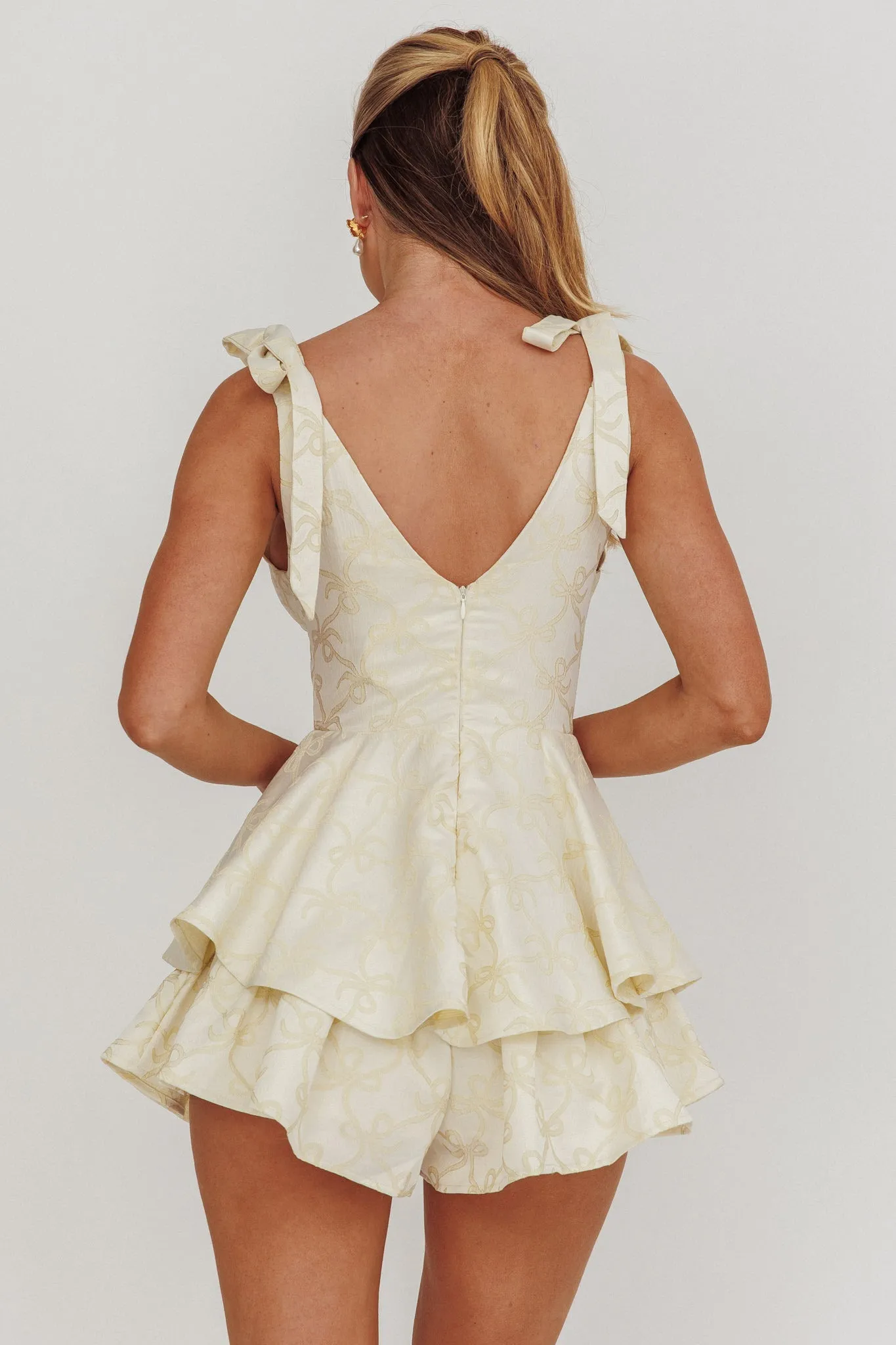 Paris Muse Tied Shoulders Ruffle Romper Butter