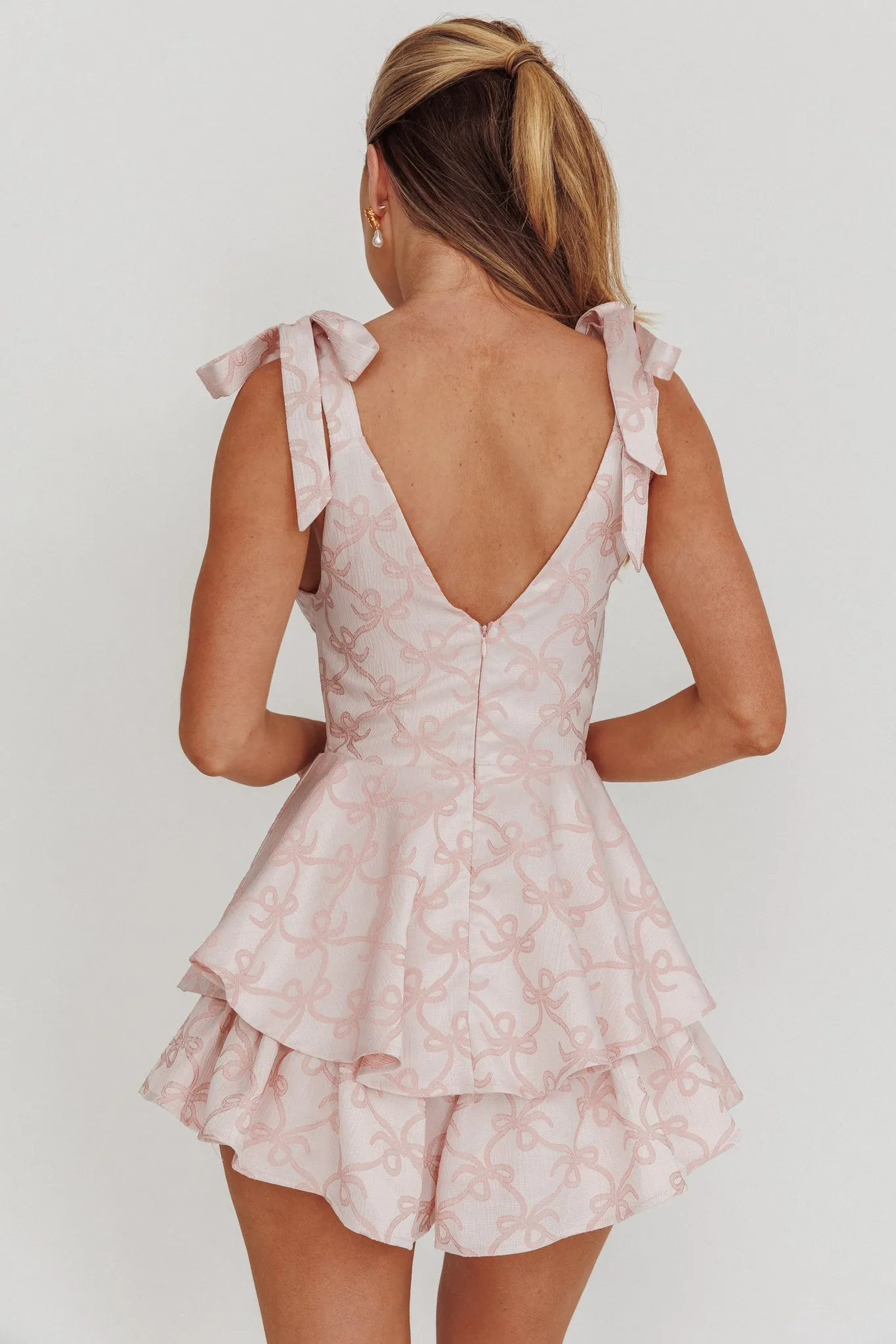 Paris Muse Tied Shoulders Ruffle Romper Pink