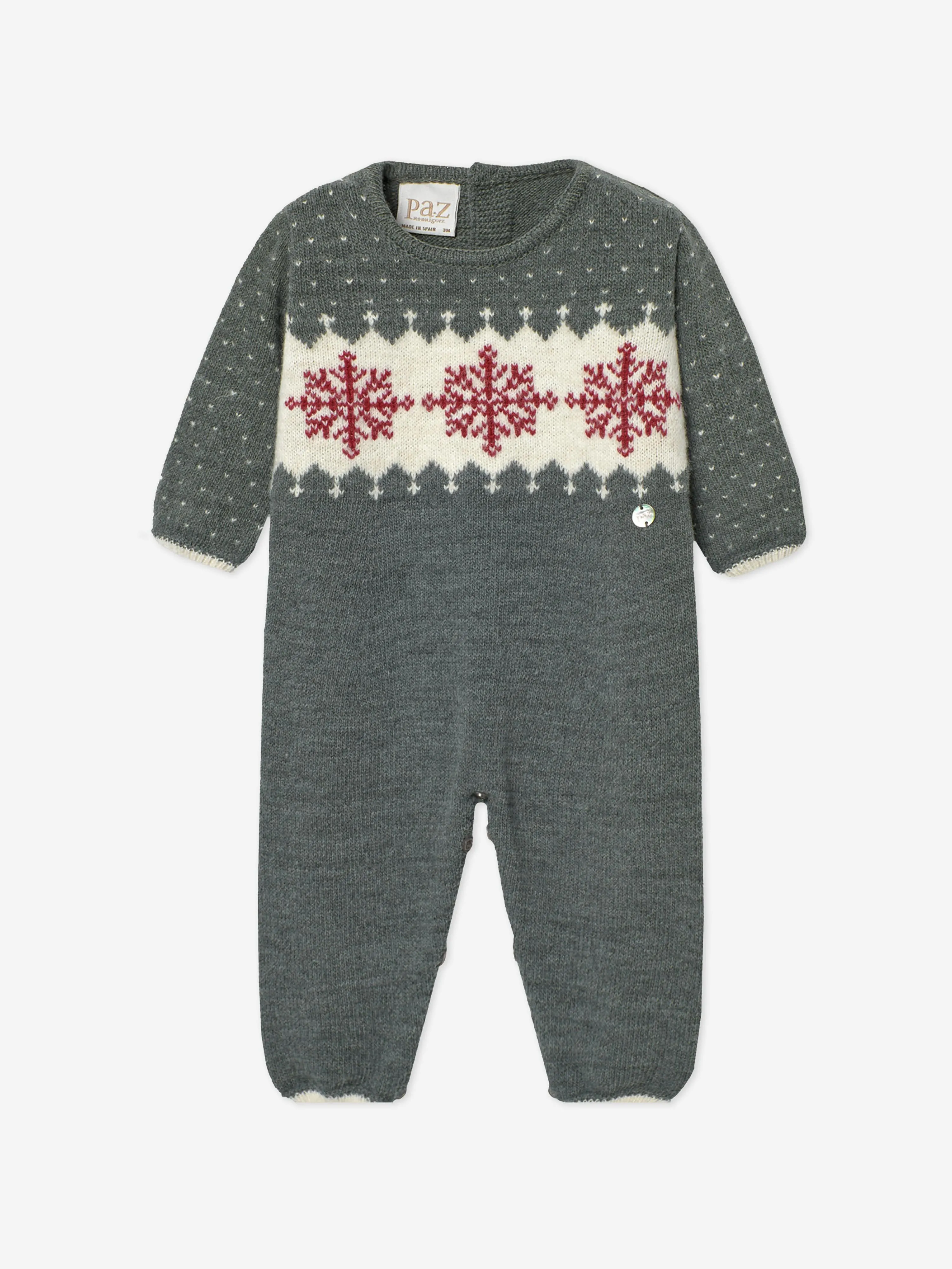 Paz Rodriguez Baby Knitted Snowflake Romper in Grey