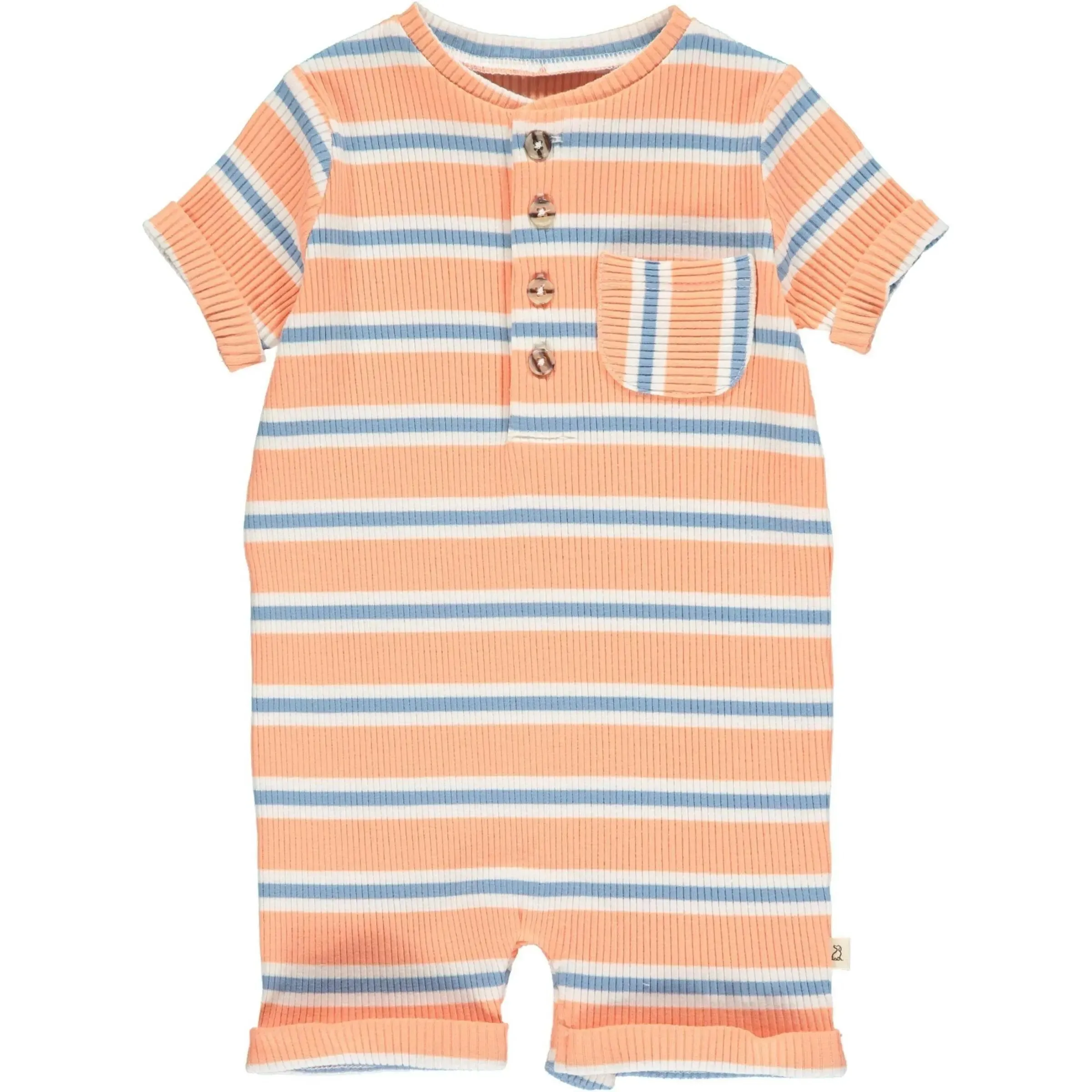 Peach/blue ribbed henley romper | Me & Henry