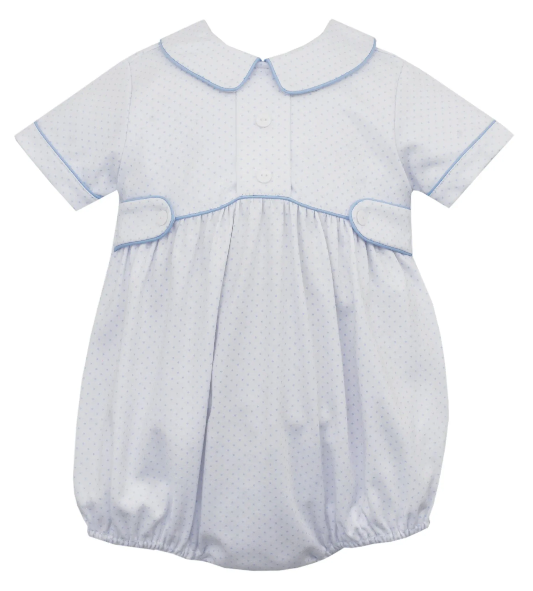 Petit Bebe - Tucker Boy's White and Blue Polka Dot Bubble