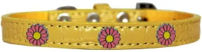 Pink Daisy Widget Croc Dog Collar Yellow Size 12