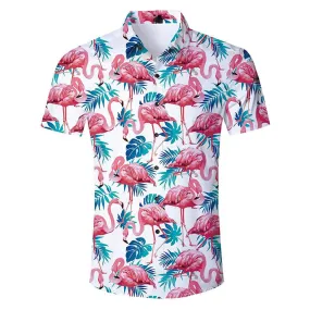 Pink Flamingo Funny Hawaiian Shirt with Palm Leaf