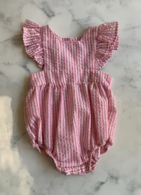 Pink Stripe seersucker romper