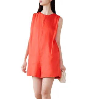 Pinnacles Linen Romper Coral Gem