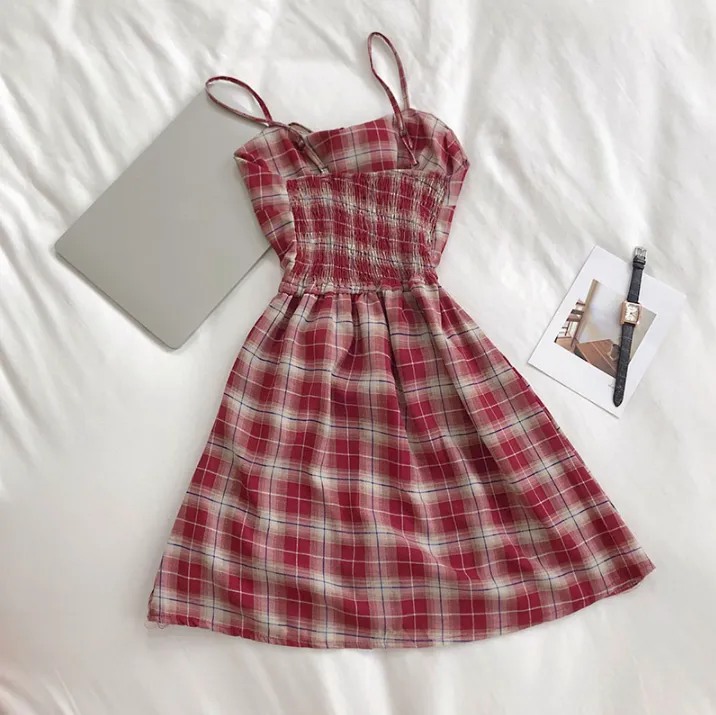 Plaid Romper Dress With Elastic Waist