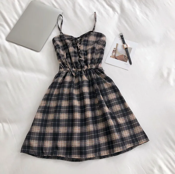 Plaid Romper Dress With Elastic Waist