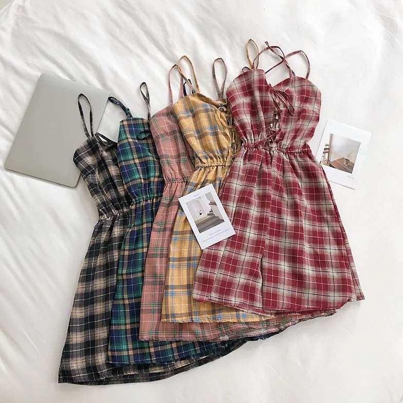 Plaid Romper Dress With Elastic Waist