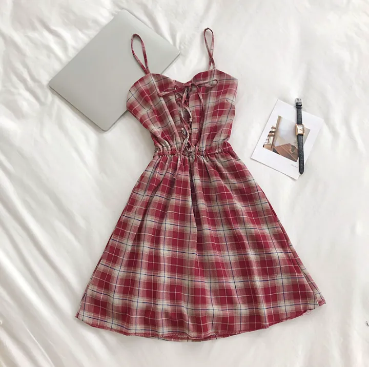 Plaid Romper Dress With Elastic Waist