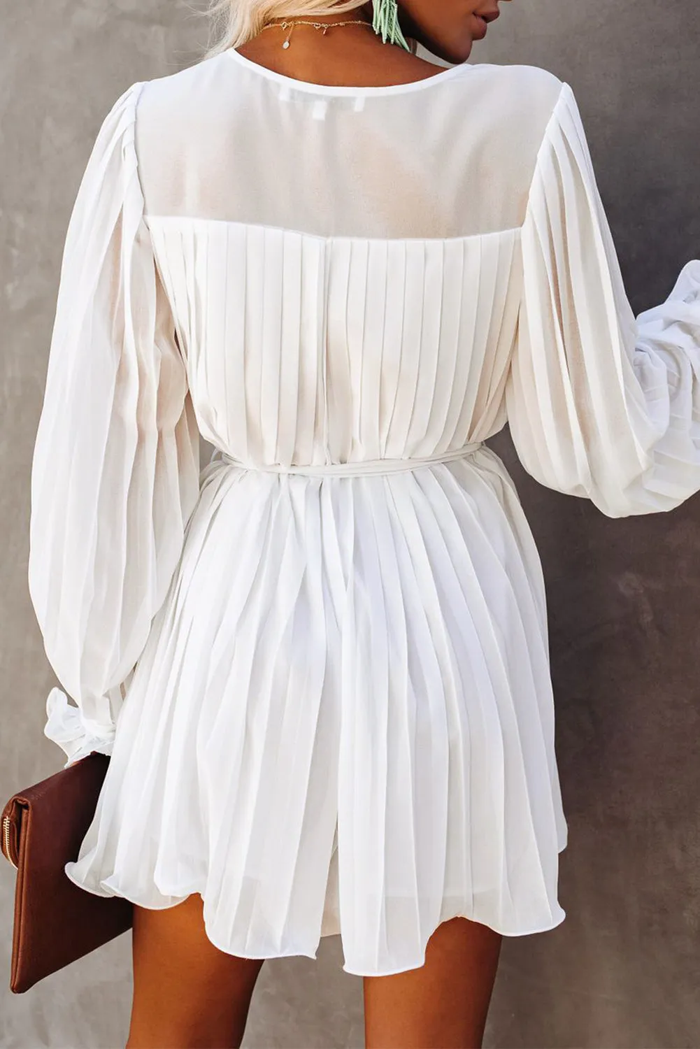 Pleated Ruffled Tie Waist Buttons V Neck Romper