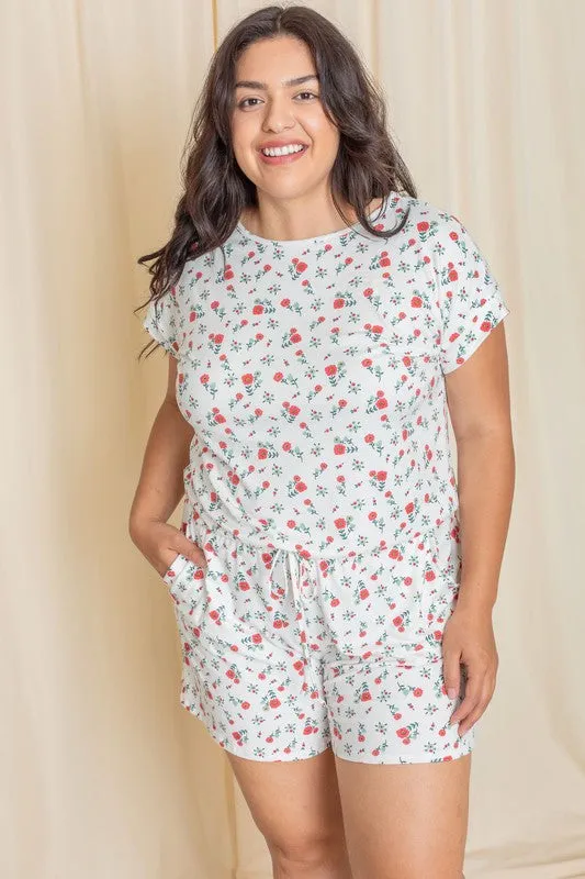 Plus Short Sleeve Floral Print Romper