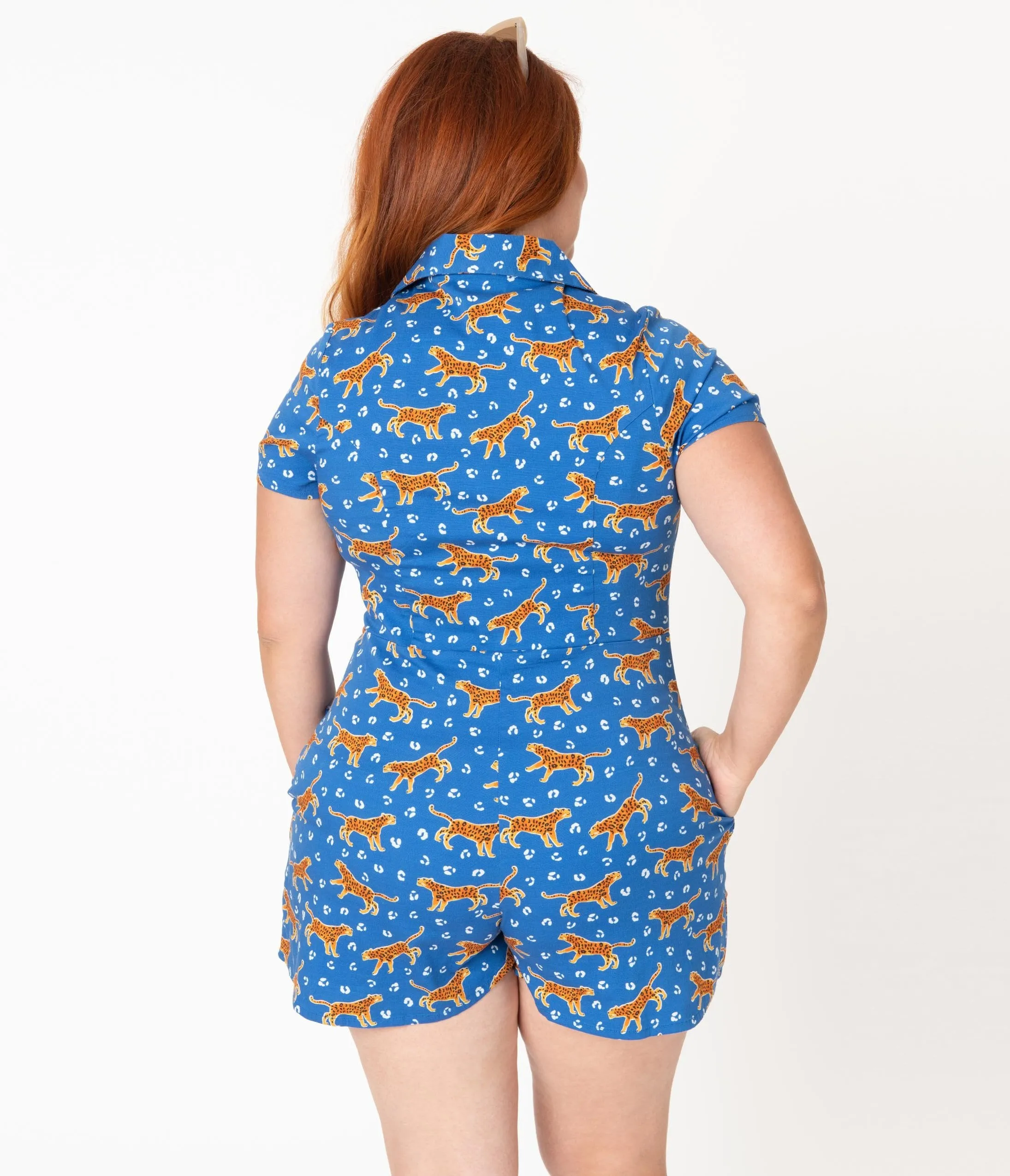 Plus Size Retro Style Blue & Leopard Print Destiny Playsuit