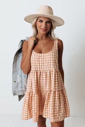 Poems And Prosecco Gingham Romper In Peach