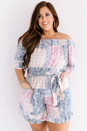 Pompeii Please Off Shoulder Romper In Pink Curves