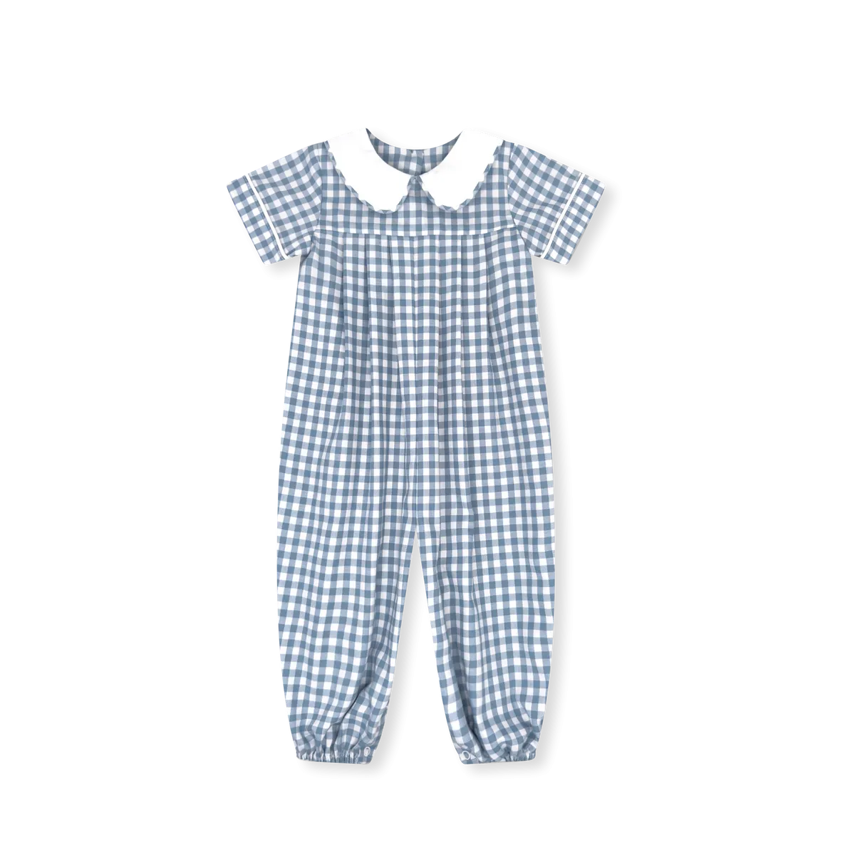 Precious Pleated Romper - Stone Blue Check