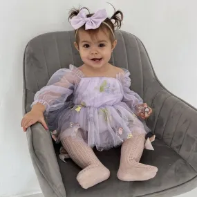 Purple Embroidered Long Sleeve Romper and Headband #10020034