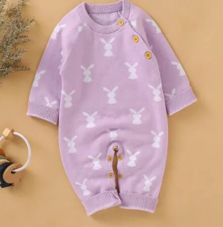 "Winter Bunny" Knit Baby's Romper