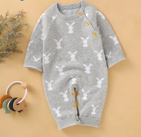 "Winter Bunny" Knit Baby's Romper