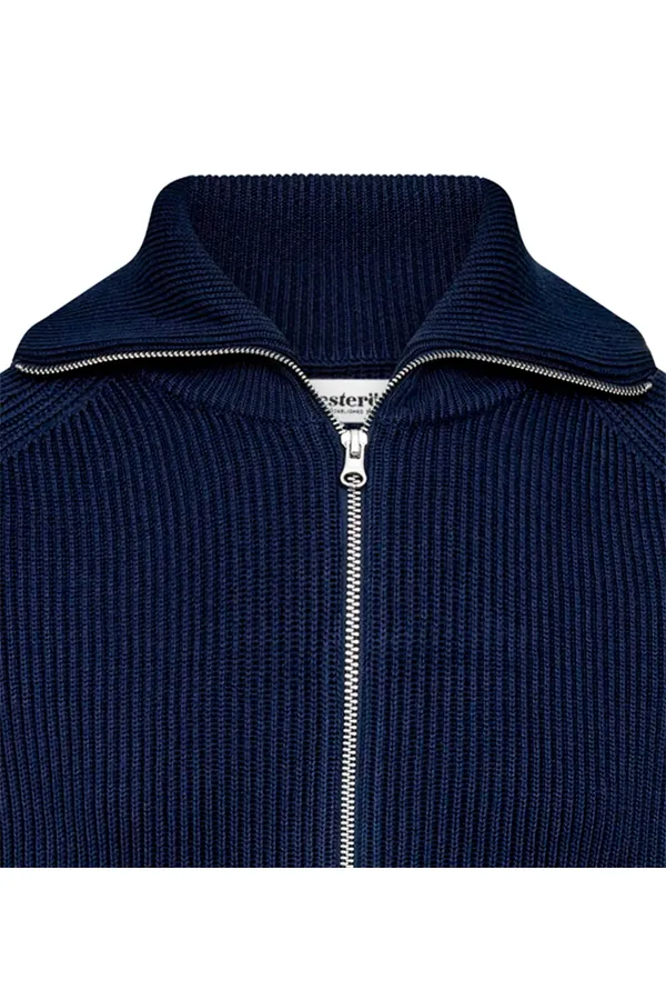 Resteröds Full-Zip Knit Pullover Navy