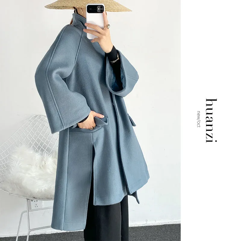 Retro cape loose woolen coat - Milia