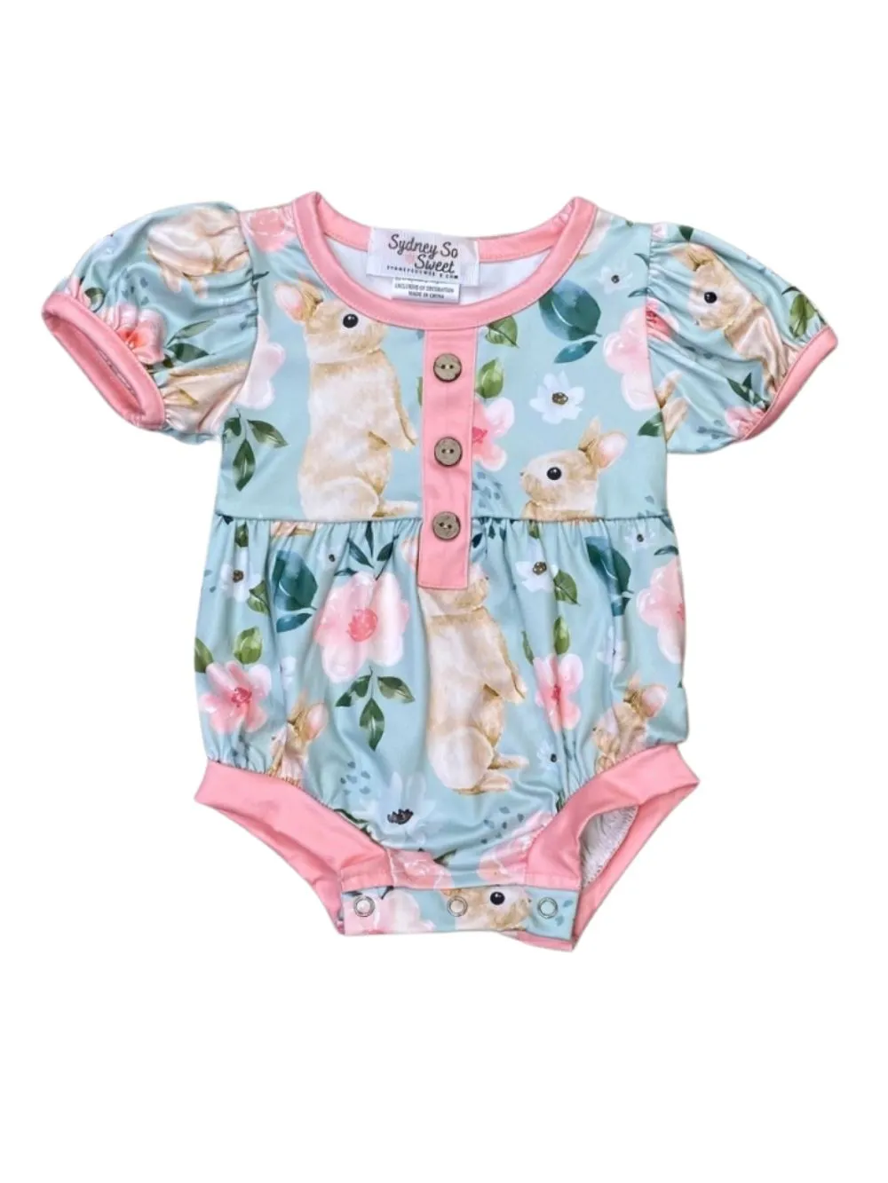 Rose Garden Pink Bunny Floral Baby Girls Romper