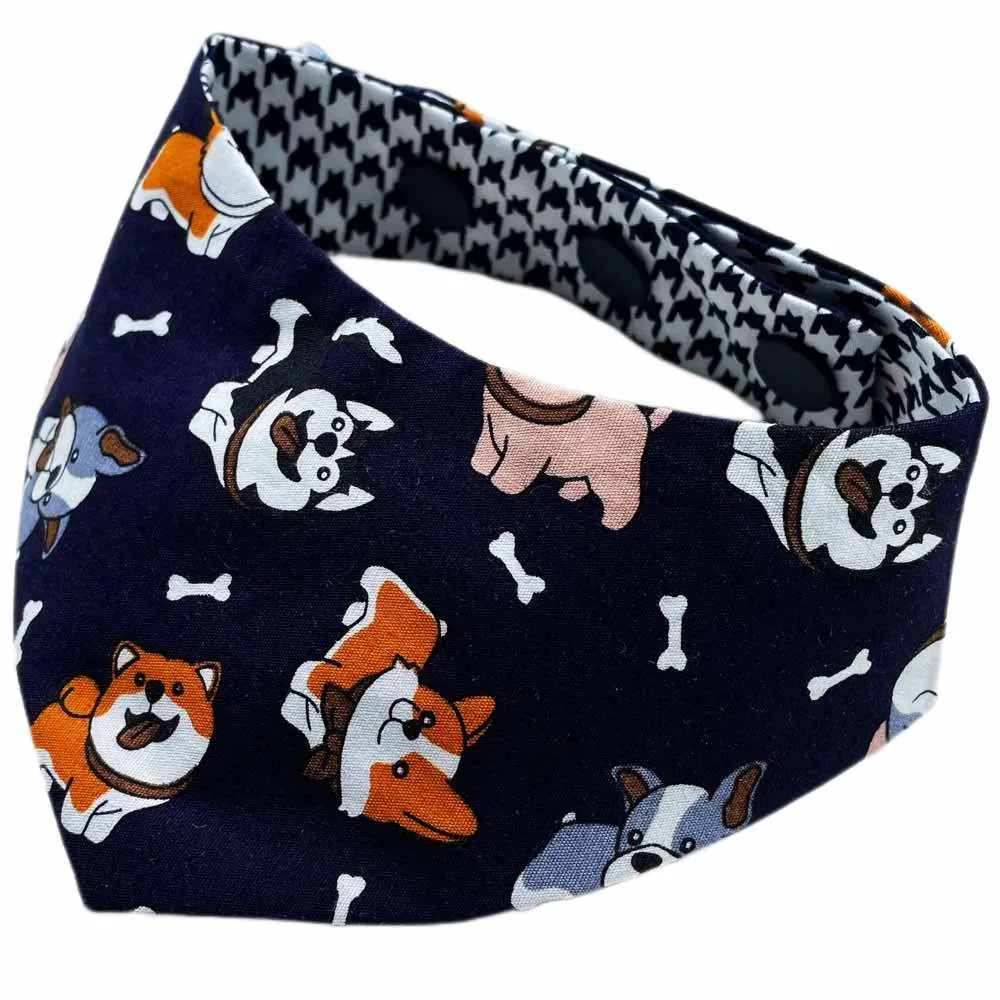 RuffCo Handcrafted Reversible Bandana For Cats & Dogs (Blue Puppies)