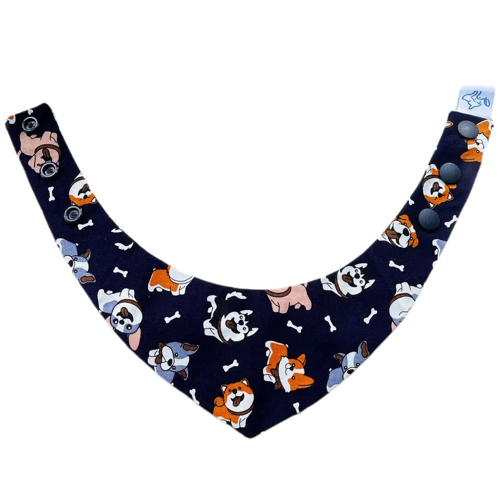 RuffCo Handcrafted Reversible Bandana For Cats & Dogs (Blue Puppies)