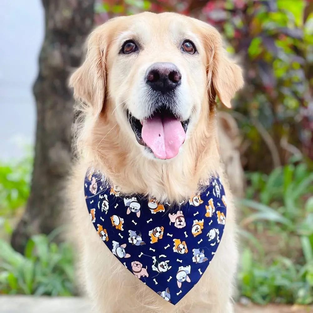 RuffCo Handcrafted Reversible Bandana For Cats & Dogs (Blue Puppies)