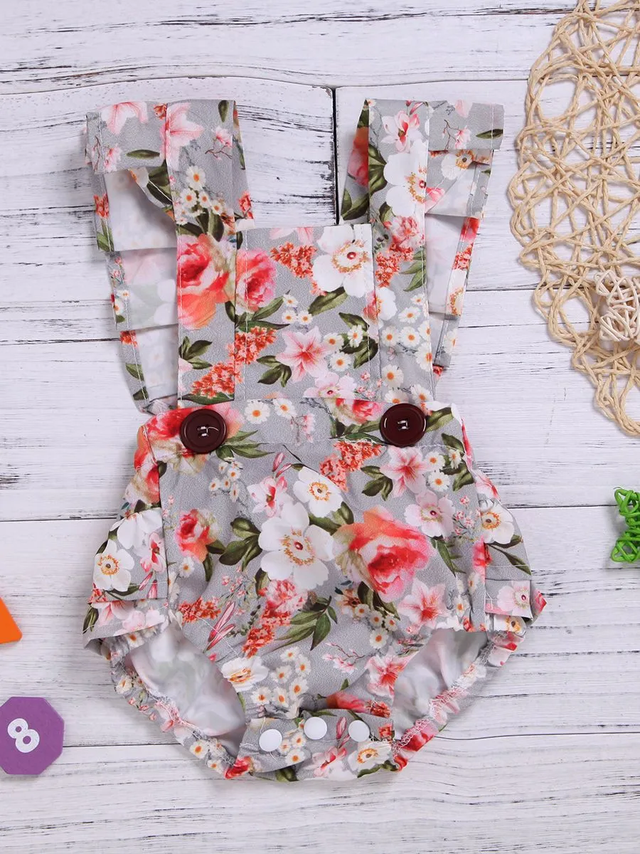 Ruffle Sleeve Backless Onesie Flower Romper