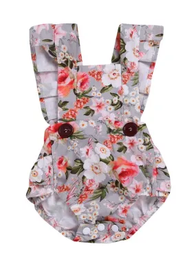 Ruffle Sleeve Backless Onesie Flower Romper