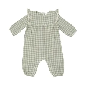 Ruffle Sleeve Romper - Mini Green Gingham