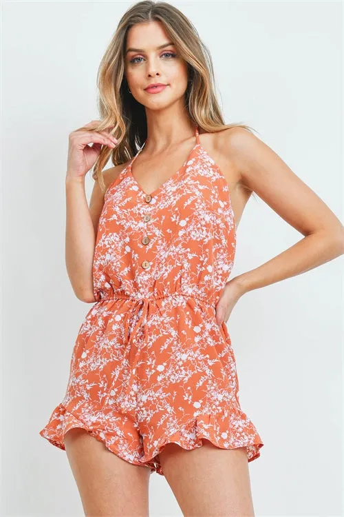 Rust Orange Floral Romper