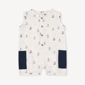 Sailboat Sleeveless Side Pocket Baby Romper (Organic Muslin)