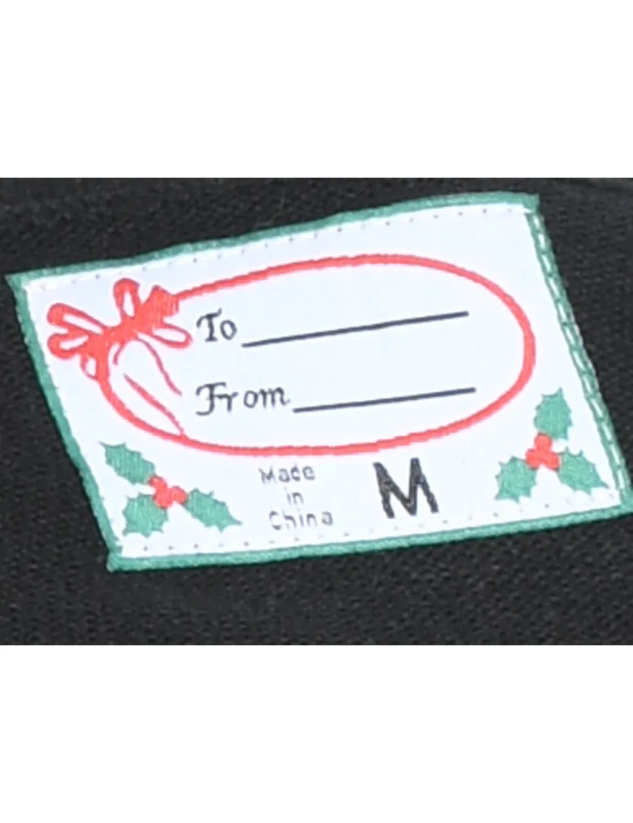 Santa Claus Design Black, Green & Red Sequined Christmas Jumper - M