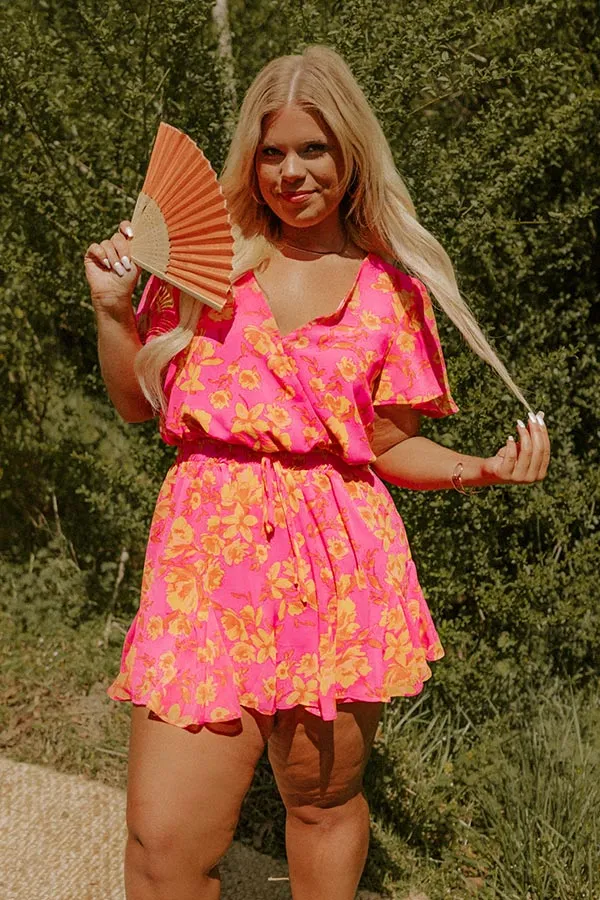 Sassy And Sweet Floral Romper In Neon Pink Curves