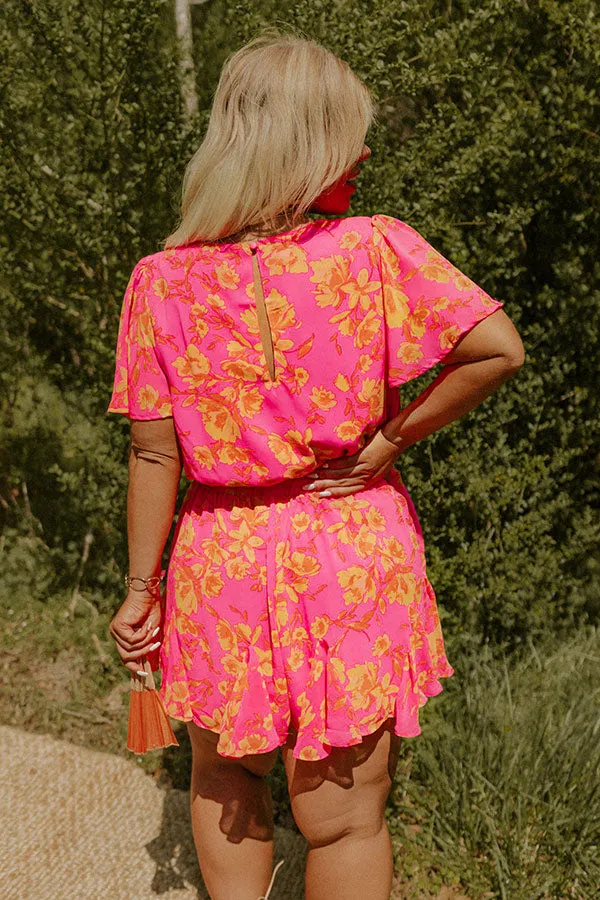 Sassy And Sweet Floral Romper In Neon Pink Curves