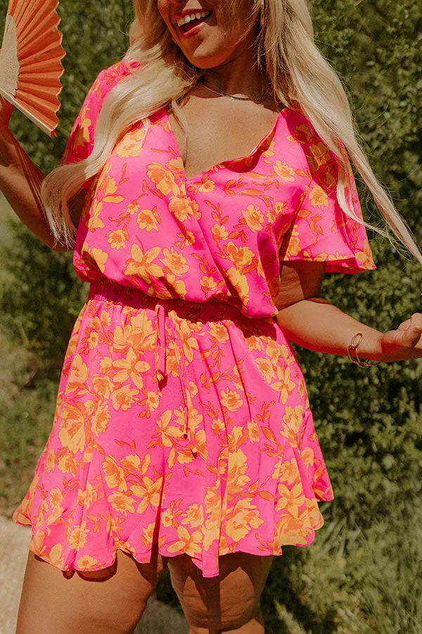 Sassy And Sweet Floral Romper In Neon Pink Curves