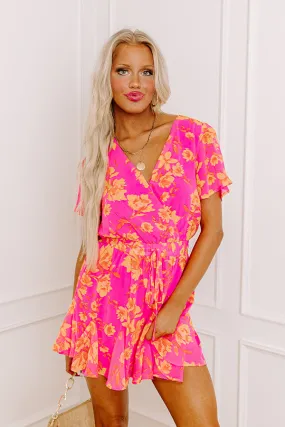 Sassy And Sweet Floral Romper In Neon Pink