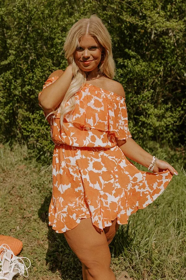 Seas The Moment Floral Romper In Orange Curves