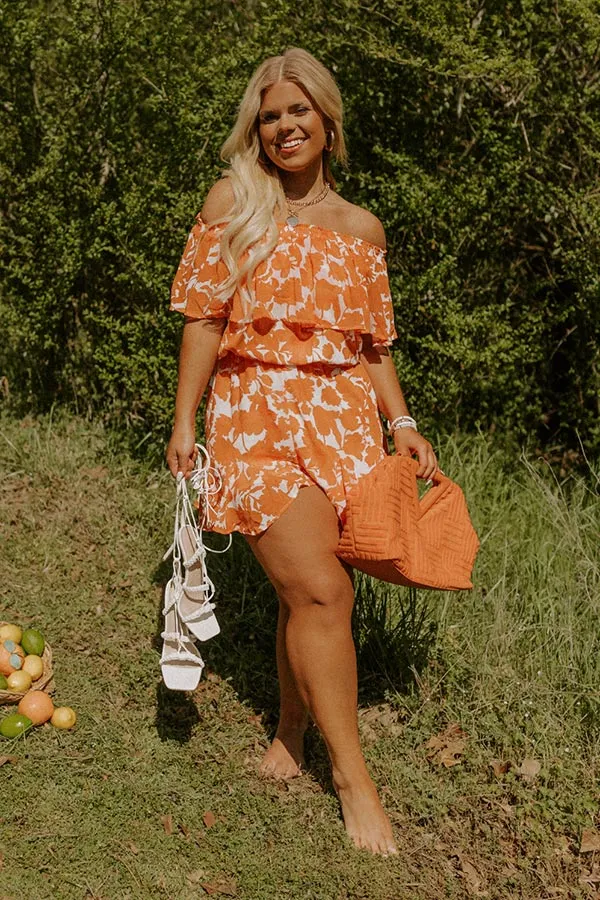 Seas The Moment Floral Romper In Orange Curves